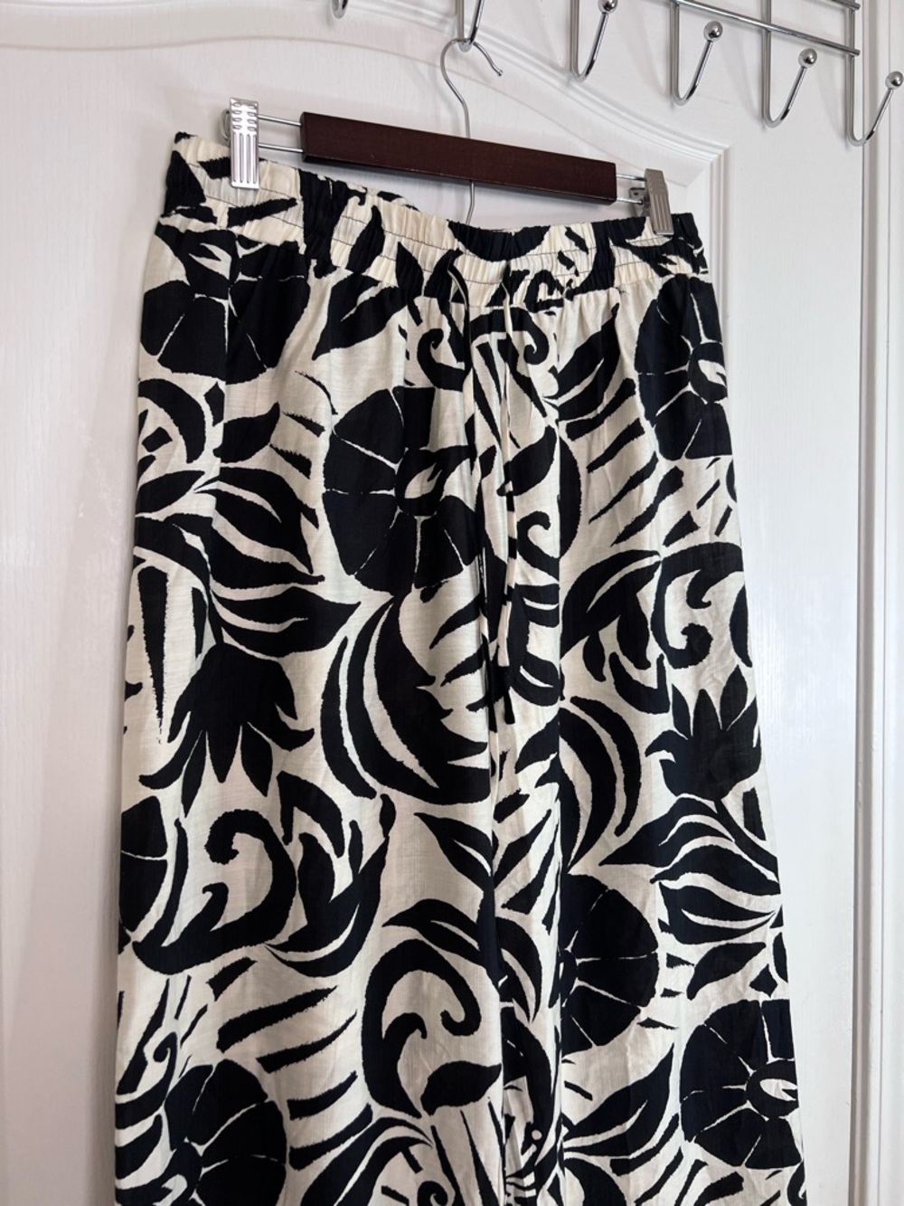 Peach Wide Leg floral elastic Waist Pants size L - Picture 10 of 10